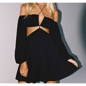 Princess Polly 'Natasha' Black Long Sleeve Cutout Strappy Mini Dress Womens sz 8